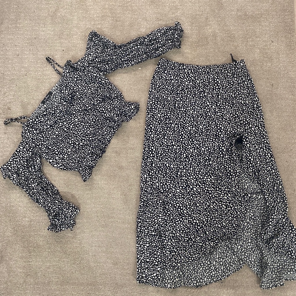 Lulus Doting Love Black and White Ruffled set